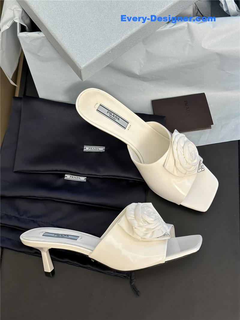 Pra*a satin floral high heel slides