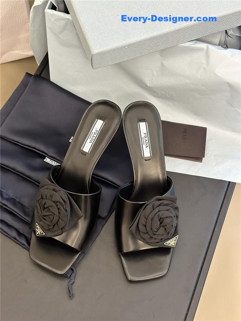 Pra*a satin floral high heel slides