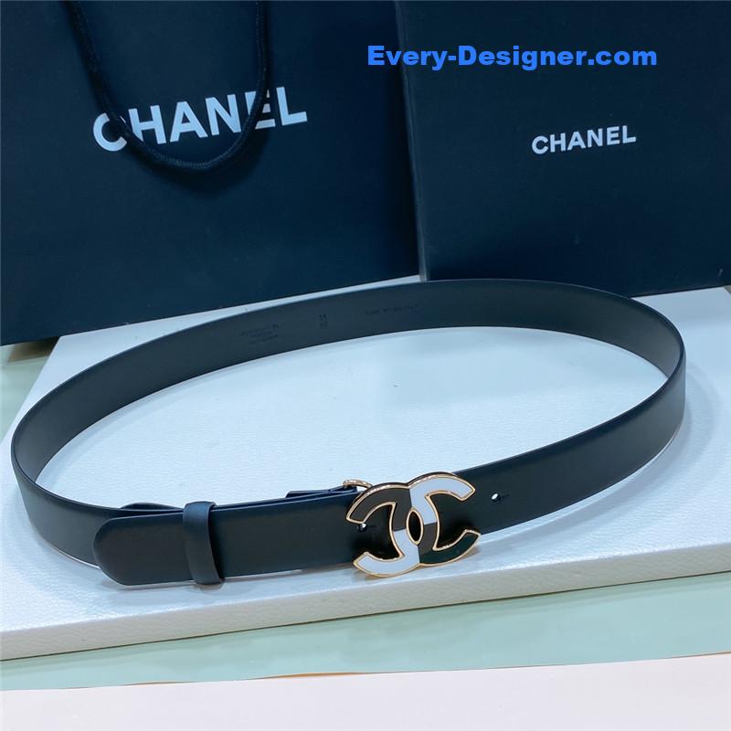 Chanel black and white enamel double C logo belt