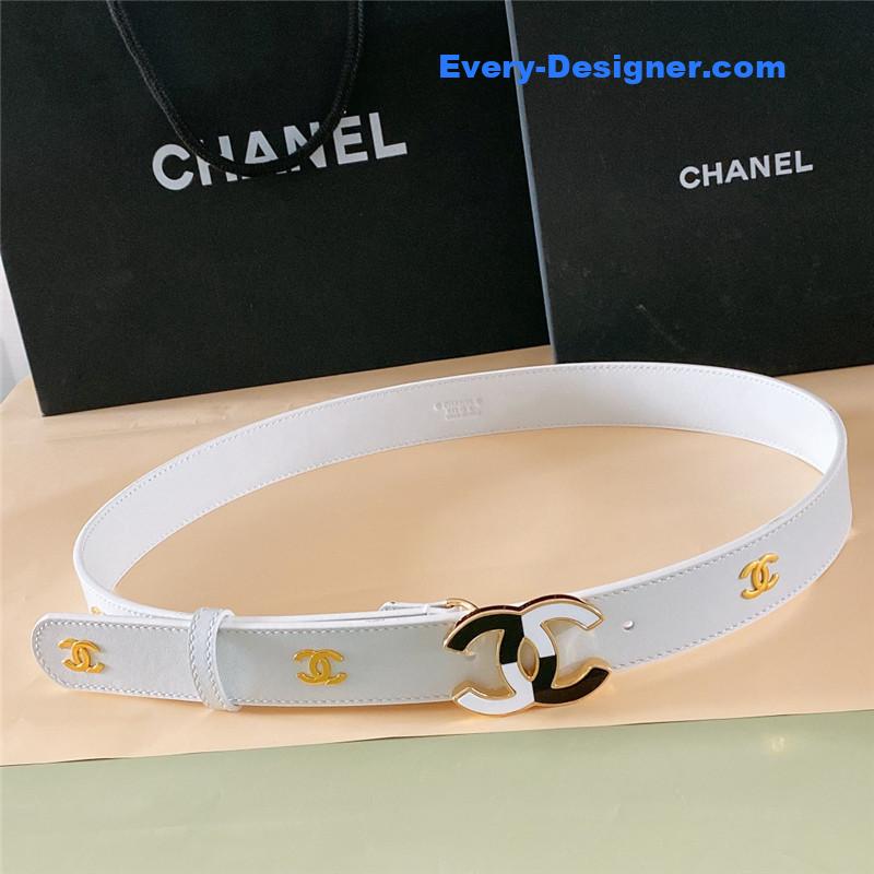 Chanel black and white enamel double C logo belt