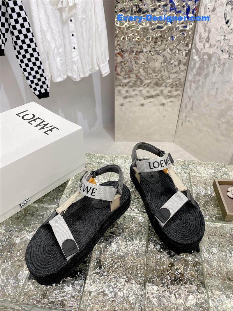 L0ew* new straw platform color block sandals