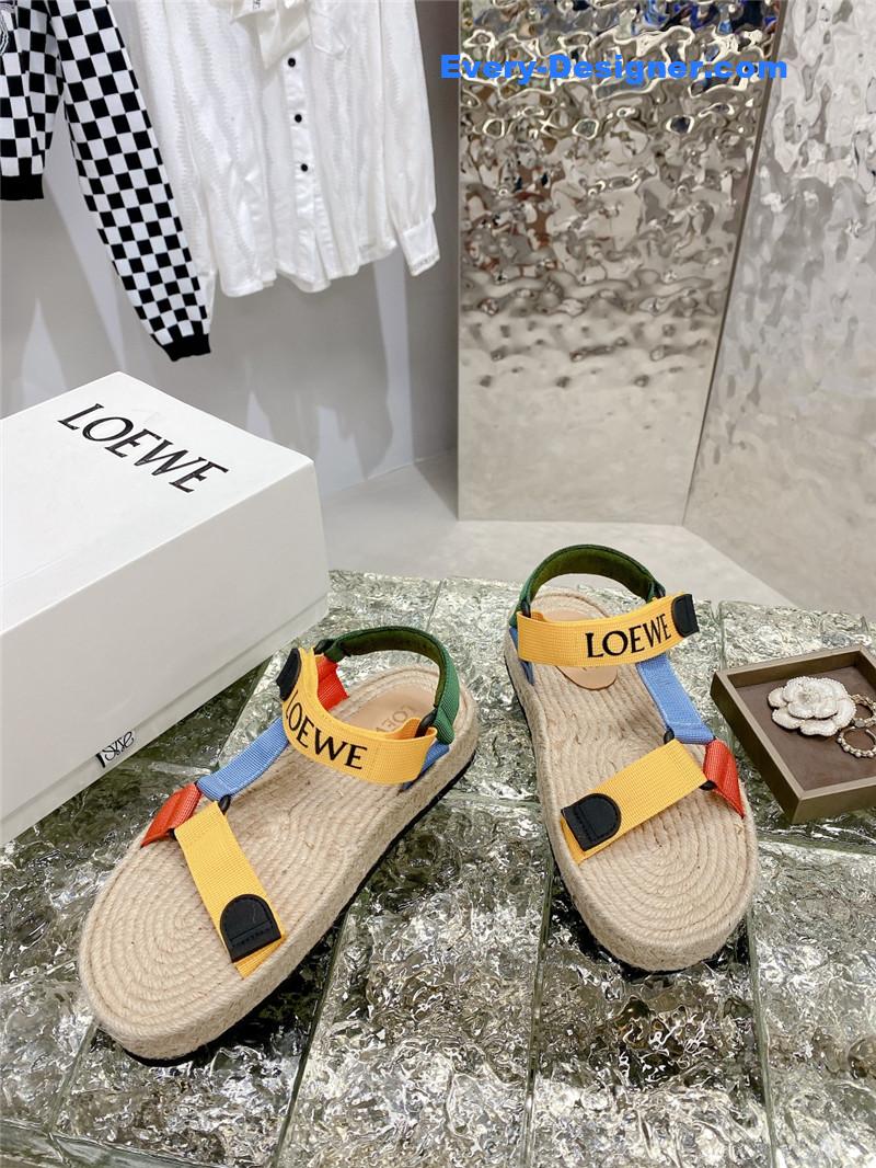 loewe new straw platform color block sandals