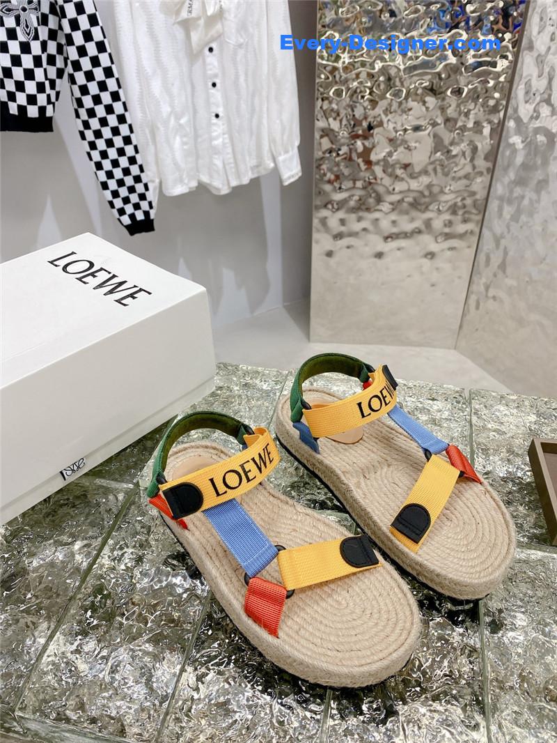 loewe new straw platform color block sandals