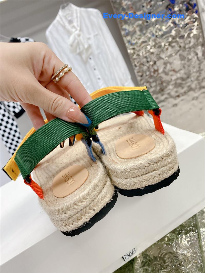 loewe new straw platform color block sandals
