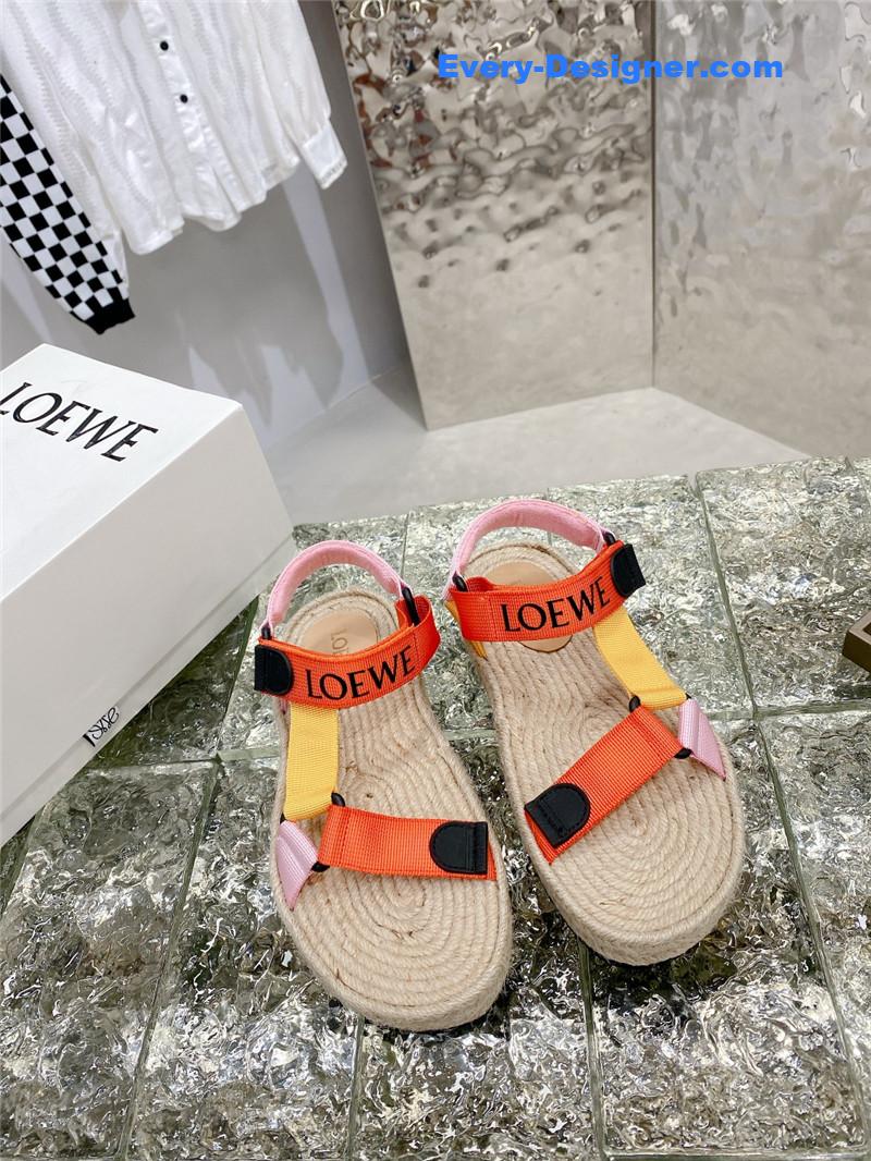 loewe new straw platform color block sandals