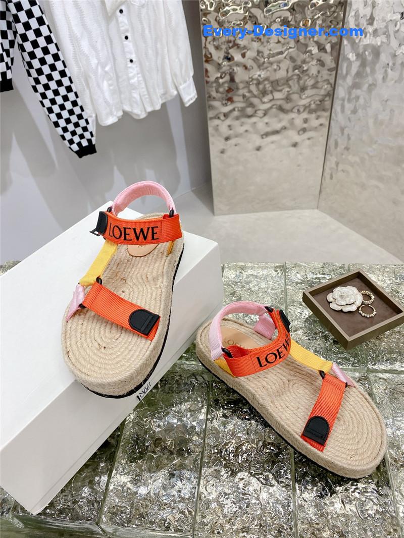 L0ew* new straw platform color block sandals