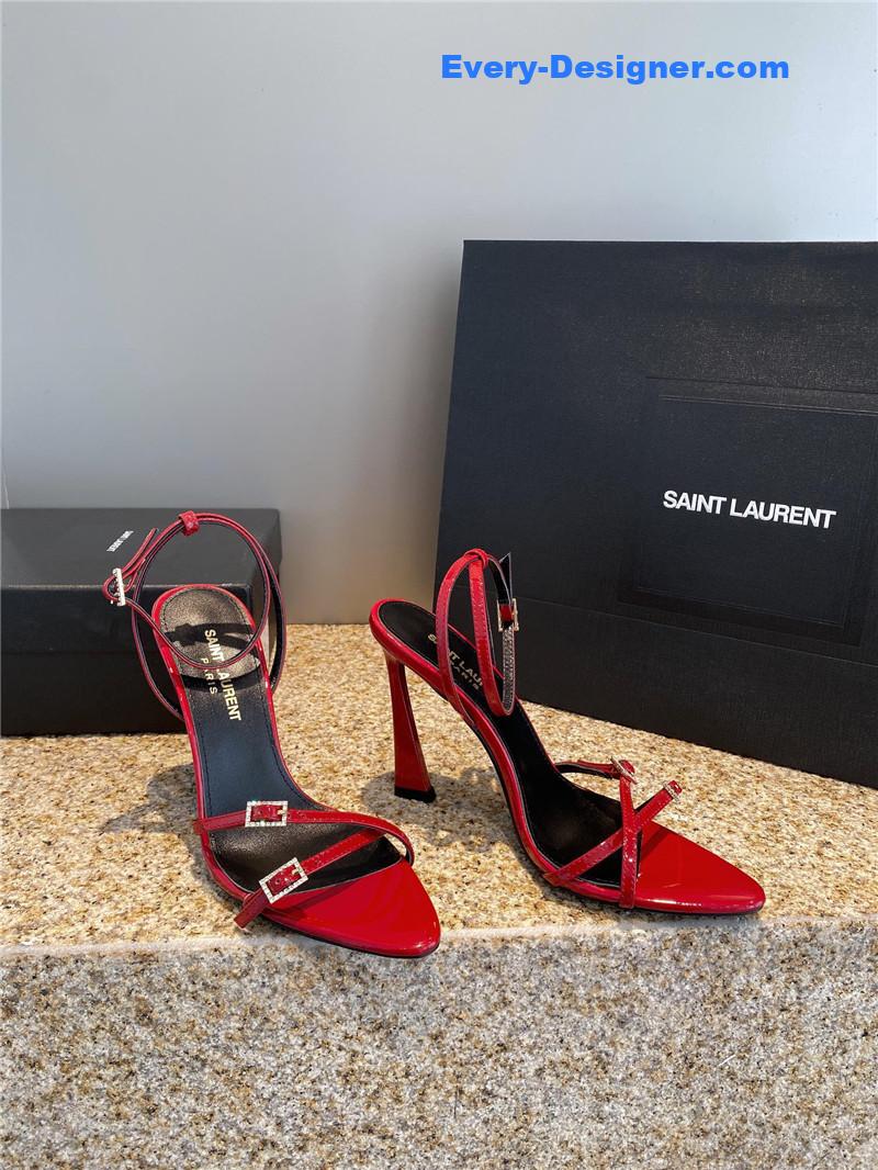 YSL new rhinestone buckle high-heeled sandals