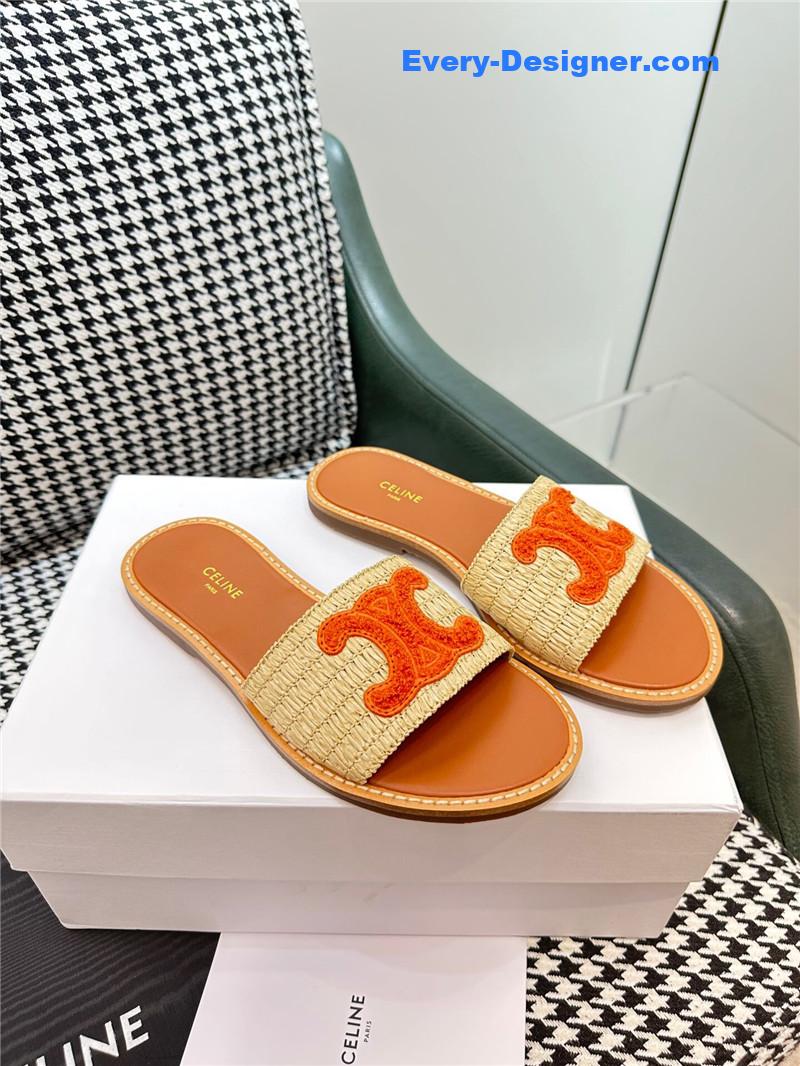 celine British style flat micro logo sandals and slippers