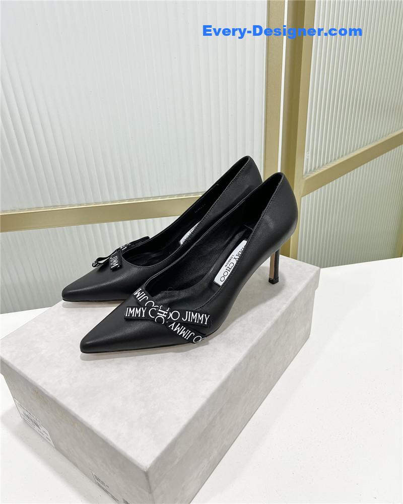 Jimmy Choo new logo print webbing square toe flat shoes