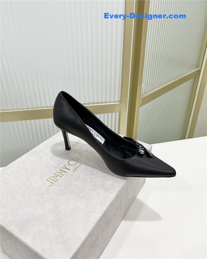 J1m*y Ch00 new logo print webbing square toe flat shoes