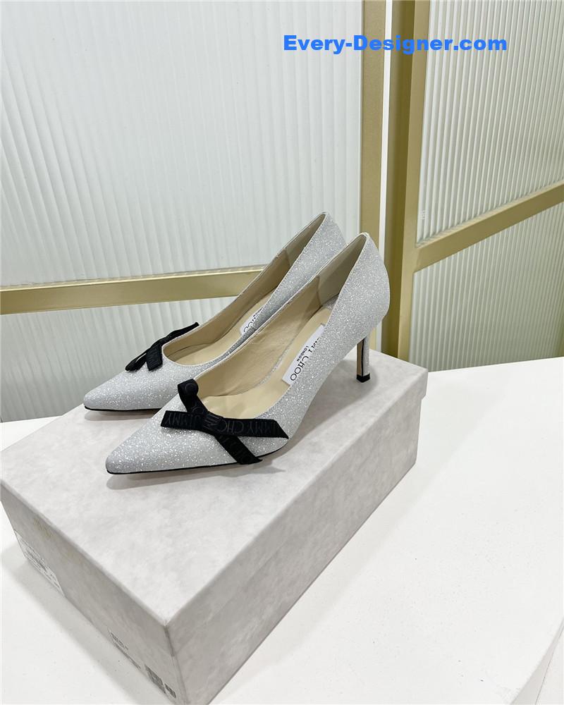 J1m*y Ch00 new logo print webbing square toe flat shoes