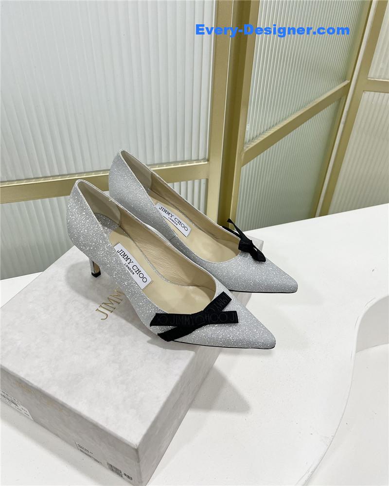 J1m*y Ch00 new logo print webbing square toe flat shoes