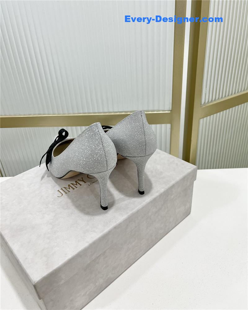 J1m*y Ch00 new logo print webbing square toe flat shoes