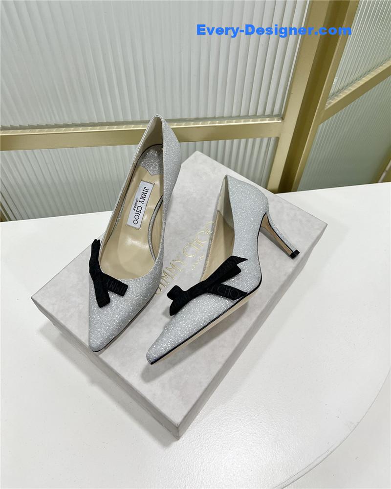 J1m*y Ch00 new logo print webbing square toe flat shoes