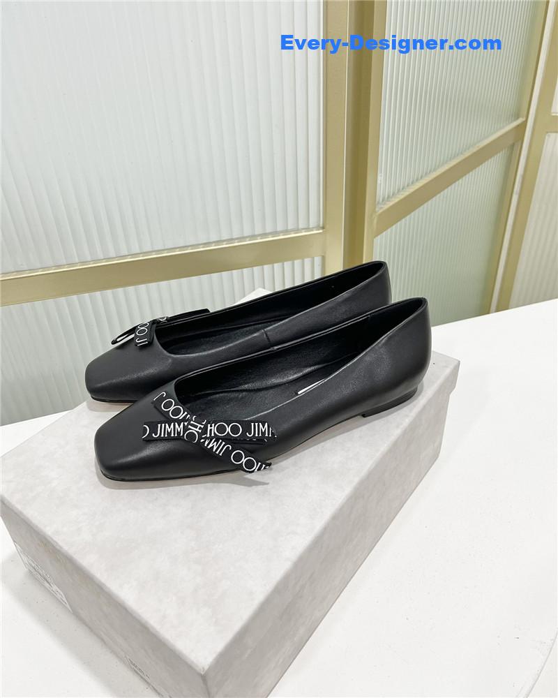 Jimmy Choo new logo print webbing square toe flat shoes