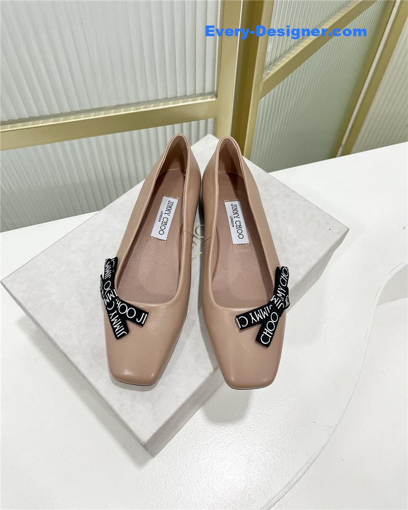 J1m*y Ch00 new logo print webbing square toe flat shoes