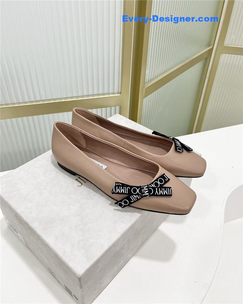 J1m*y Ch00 new logo print webbing square toe flat shoes