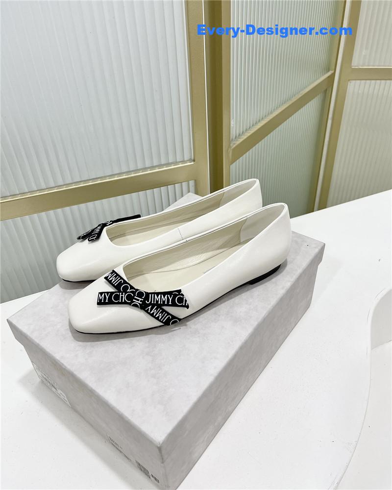 J1m*y Ch00 new logo print webbing square toe flat shoes