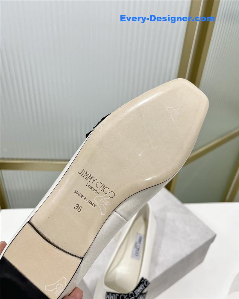 J1m*y Ch00 new logo print webbing square toe flat shoes