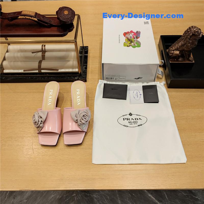 Pra*a low heel rosette square toe sandals