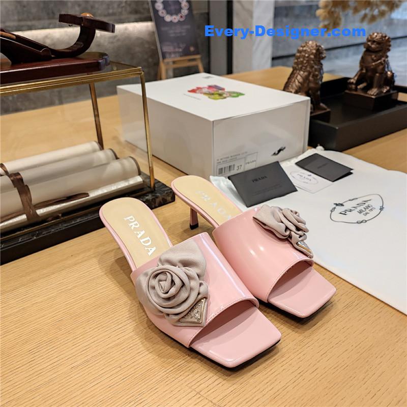 prada low heel rosette square toe sandals