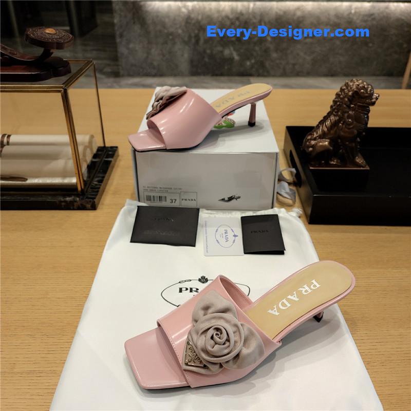 Pra*a low heel rosette square toe sandals