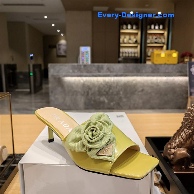 Pra*a low heel rosette square toe sandals