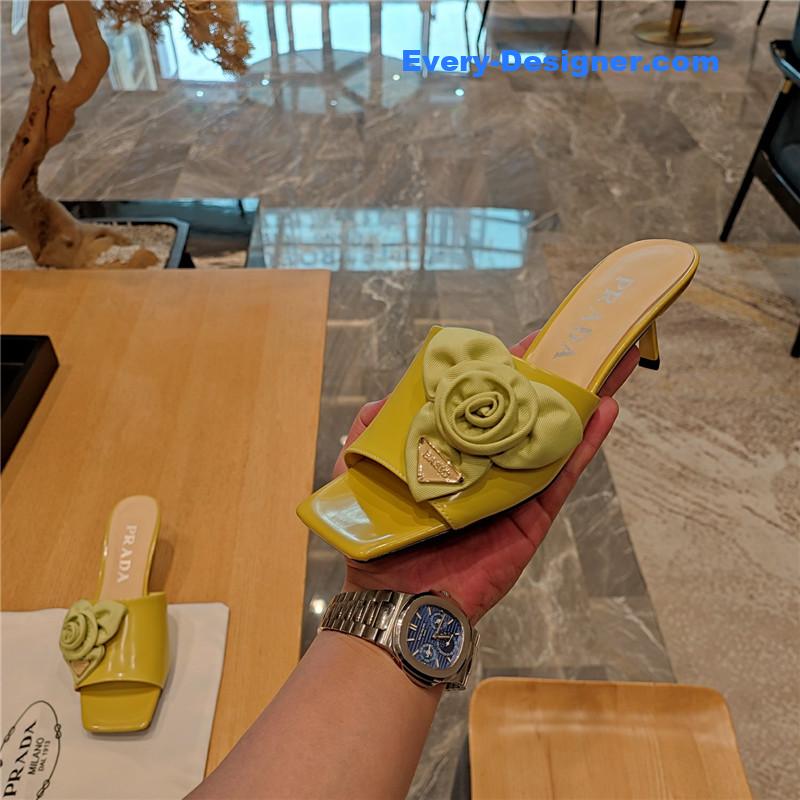 Pra*a low heel rosette square toe sandals