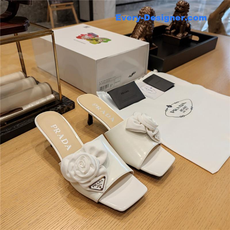 prada low heel rosette square toe sandals