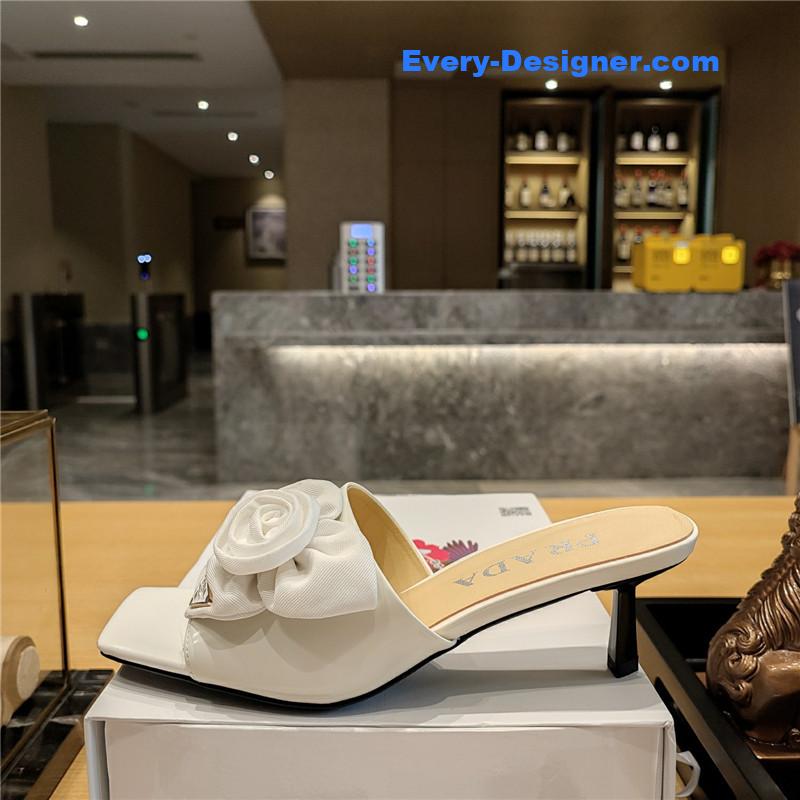 Pra*a low heel rosette square toe sandals