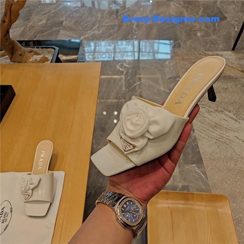 Pra*a low heel rosette square toe sandals