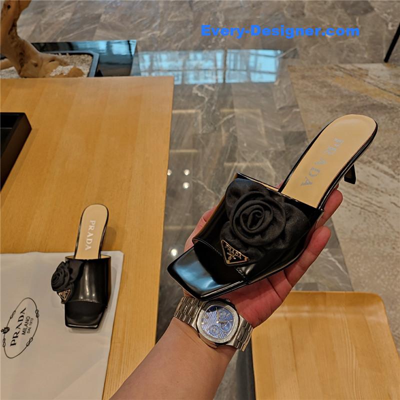 Pra*a low heel rosette square toe sandals