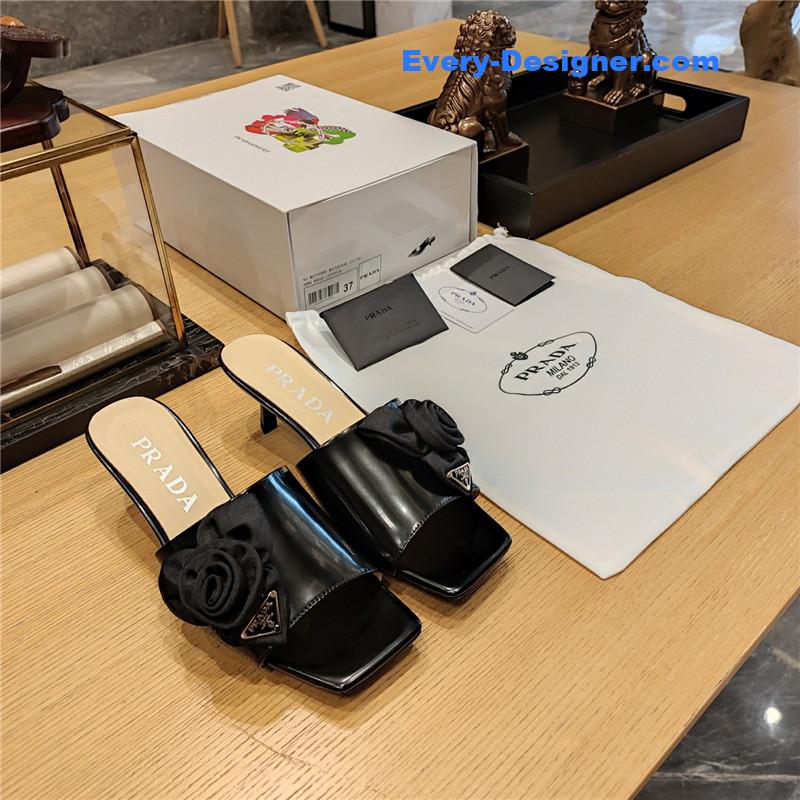 prada low heel rosette square toe sandals