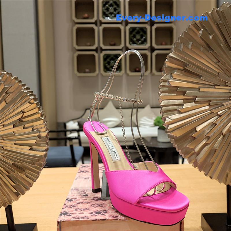 J1m*y Ch00 crystal chain heeled platform sandals