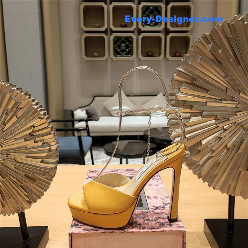 J1m*y Ch00 crystal chain heeled platform sandals