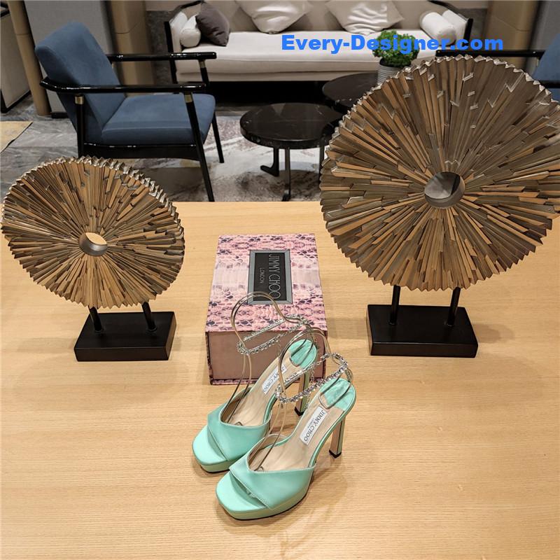 J1m*y Ch00 crystal chain heeled platform sandals