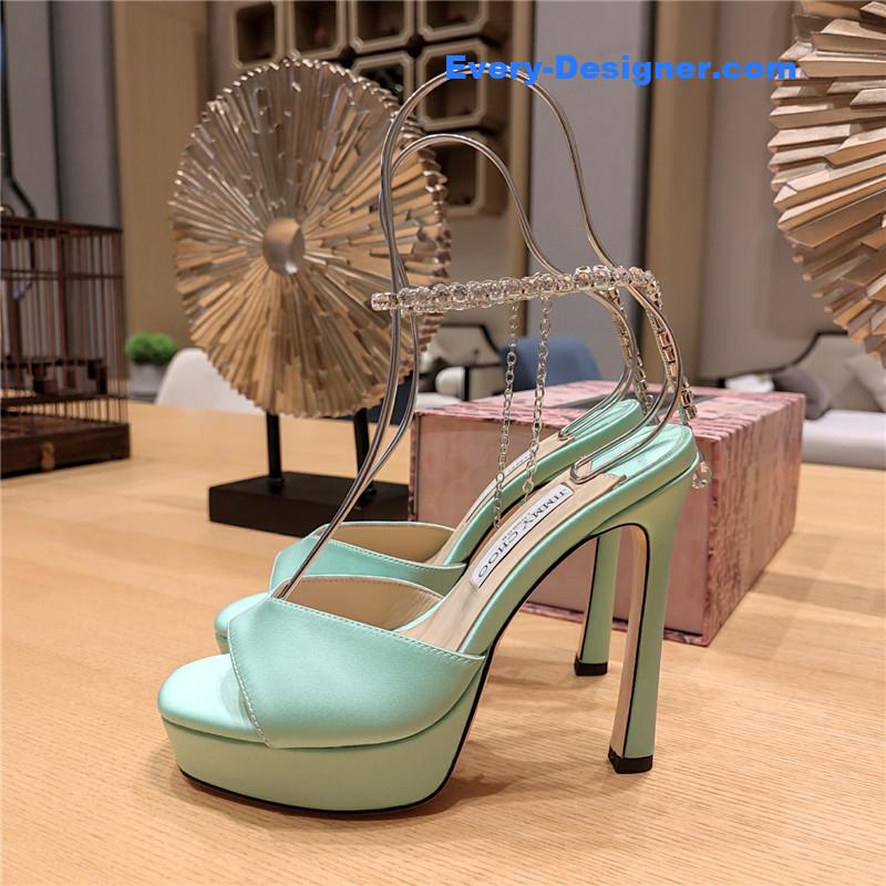 J1m*y Ch00 crystal chain heeled platform sandals