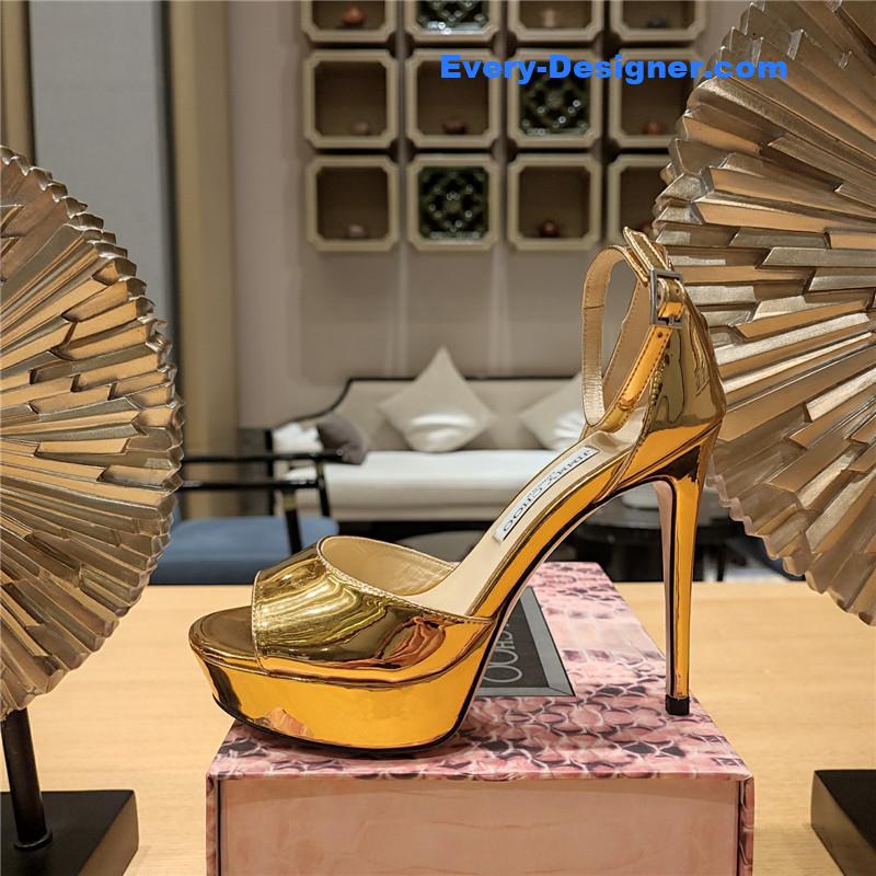 J1m*y Ch00 crystal chain heeled platform sandals