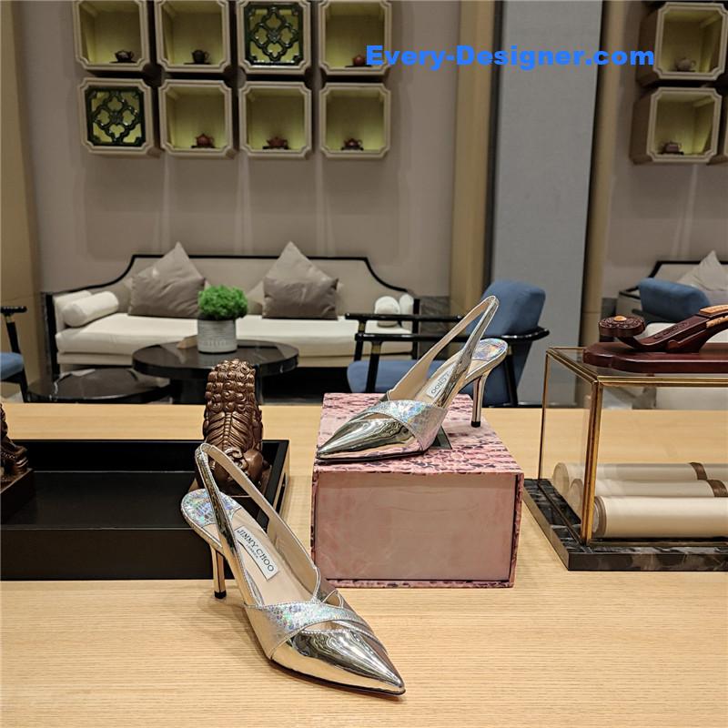 J1m*y Ch00 high-heeled hollow leather style pointed sandals