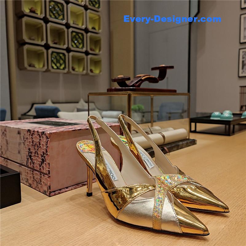 Jimmy Choo high-heeled hollow leather style pointed sandals