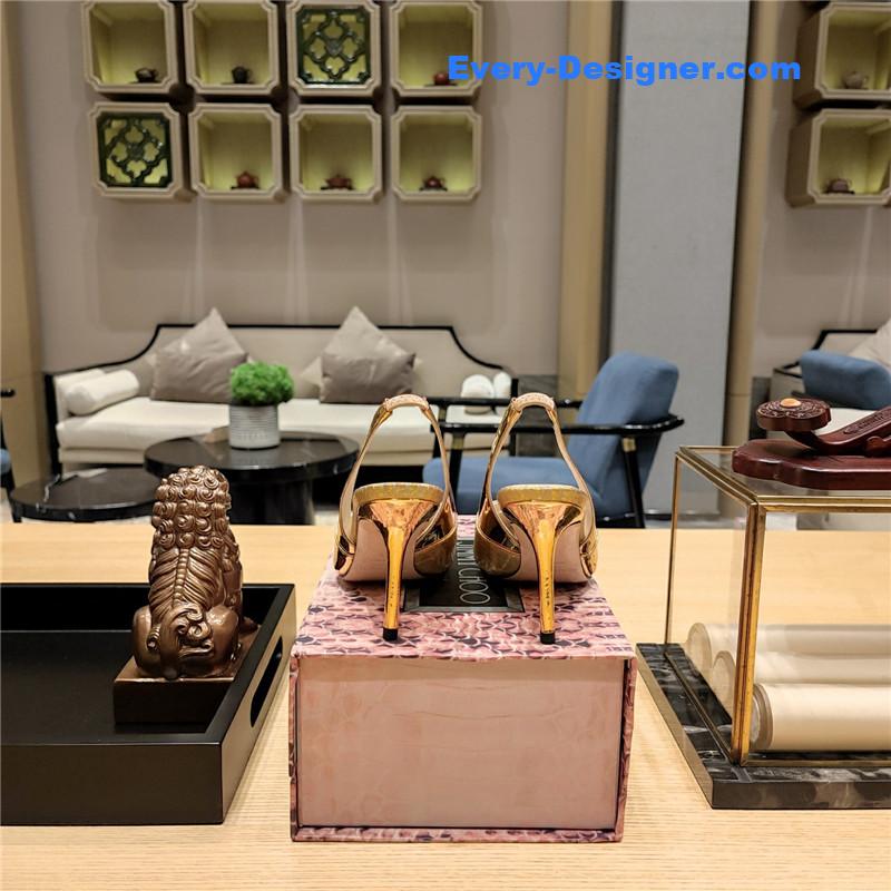 J1m*y Ch00 high-heeled hollow leather style pointed sandals