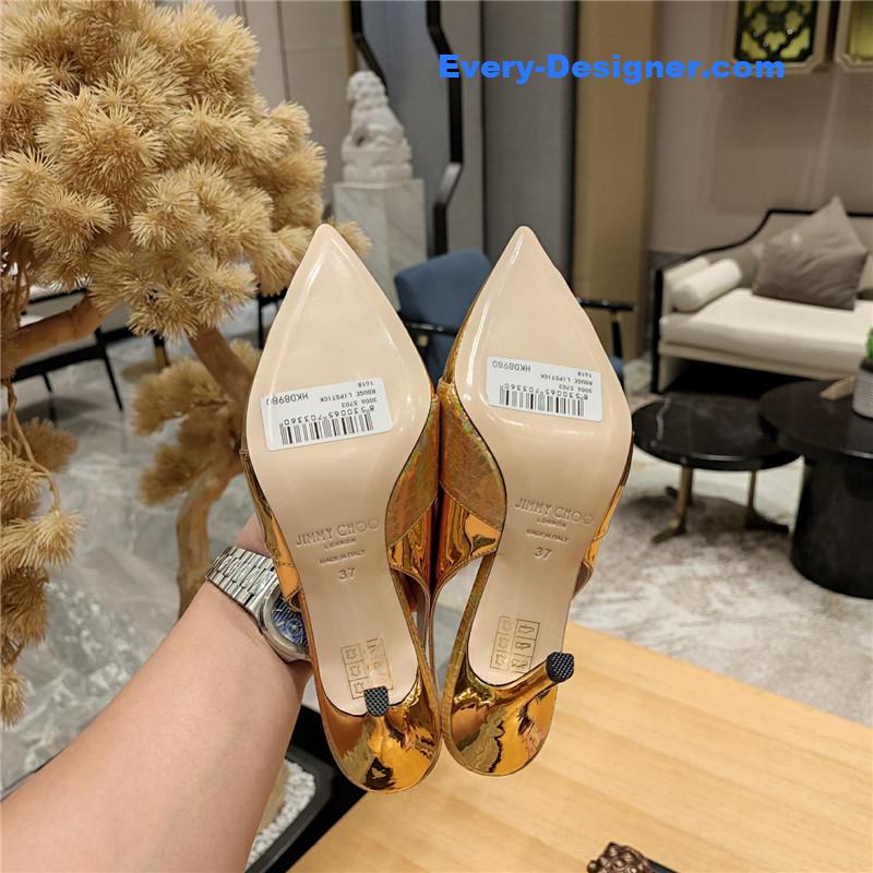 J1m*y Ch00 high-heeled hollow leather style pointed sandals