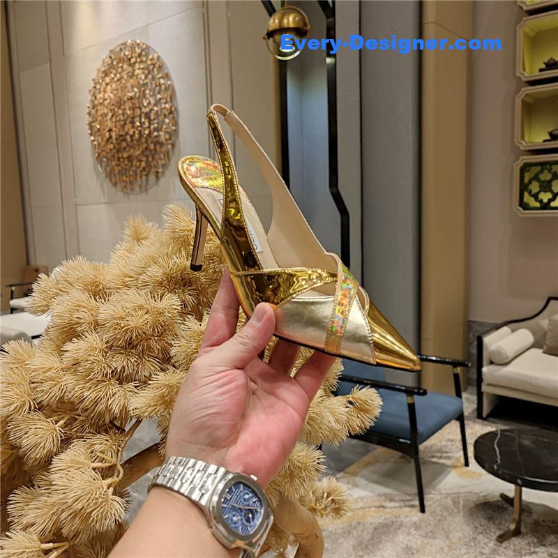 J1m*y Ch00 high-heeled hollow leather style pointed sandals