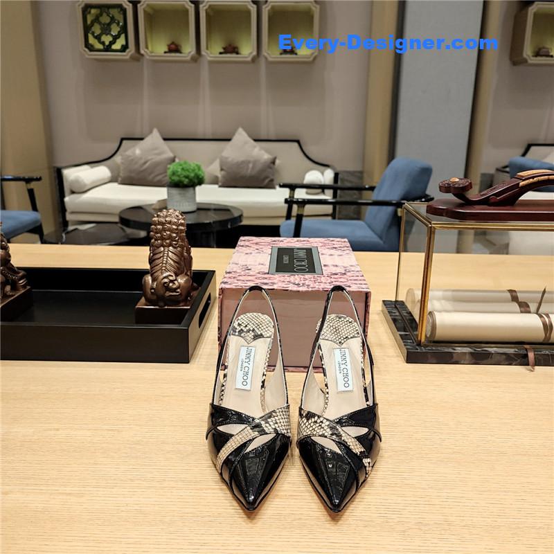 J1m*y Ch00 high-heeled hollow leather style pointed sandals