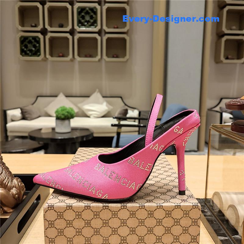 Ba1en*iaga pointed toe stiletto square tail mule sliders