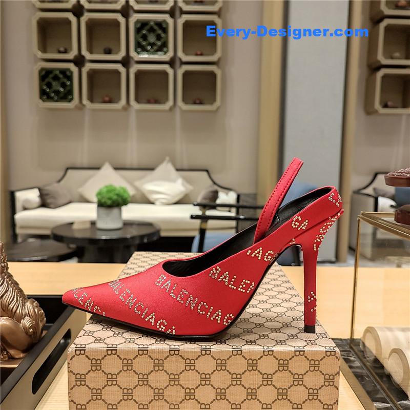 Ba1en*iaga pointed toe stiletto square tail mule sliders