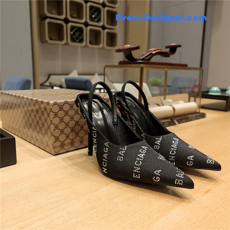 Ba1en*iaga pointed toe stiletto square tail mule sliders