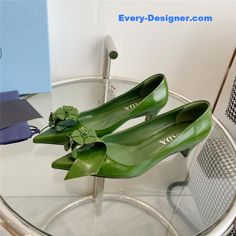 prada flower pointed toe small cone heel shoes