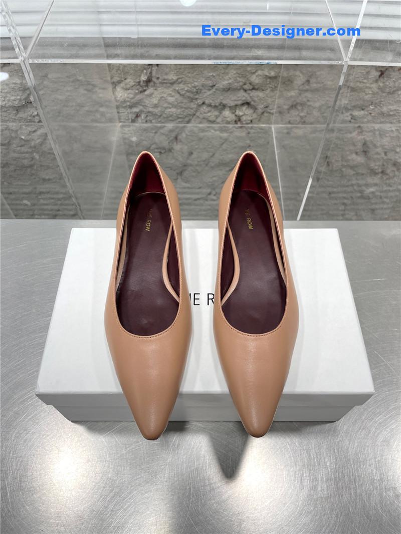 The row new French pointed toe chunky low-heeled shoes
