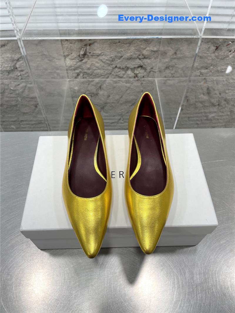 The row new French pointed toe chunky low-heeled shoes